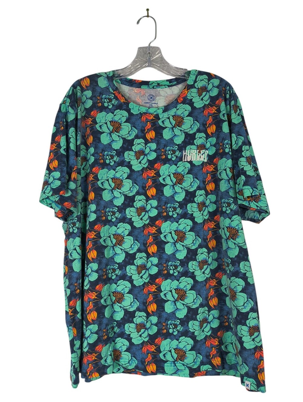 Hurley Shirt Mens XXL Blue Kirra Tropical Floral Short Sleeves Cotton Casual